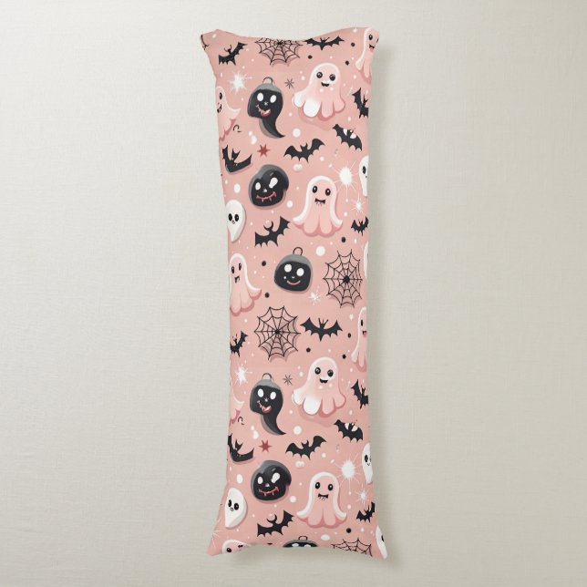 Pink Ghosts & Halloween Seamless Pattern  Body Cushion (Front Vertical)