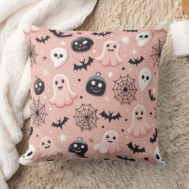 Pink Ghosts & Halloween Seamless Pattern  Cushion (Blanket)