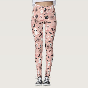 Pink Ghosts & Halloween Seamless Pattern Leggings