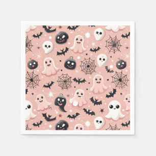 Pink Ghosts & Halloween Seamless Pattern Napkin