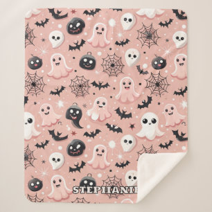 Pink Ghosts & Halloween Seamless Pattern Sherpa Blanket