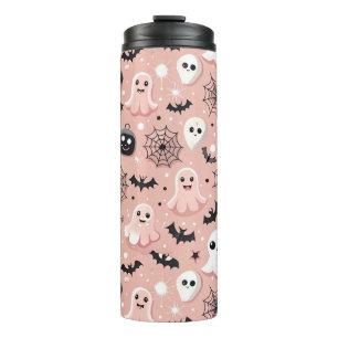Pink Ghosts & Halloween Seamless Pattern Thermal Tumbler