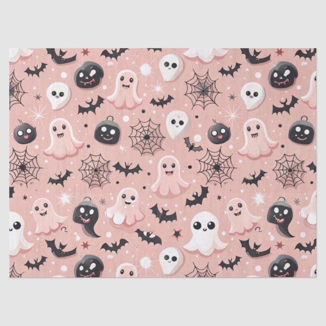 Pink Ghosts & Halloween Seamless Pattern  Tissue Paper (Front)