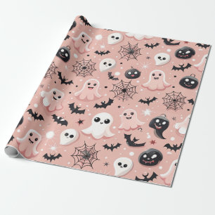 Pink Ghosts & Halloween Seamless Pattern Wrapping Paper