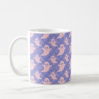 Pink Ghosts on Purple Plaid Coffee Mug
