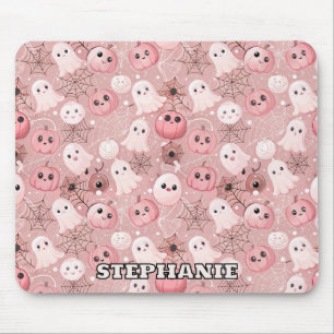 Pink Ghosts & Pumpkins Whimsical Halloween Mouse Pad
