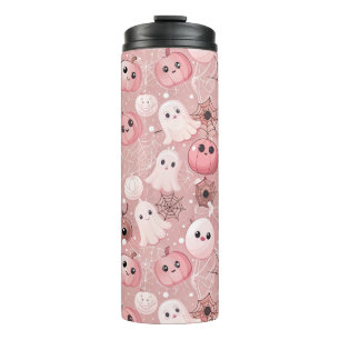 Pink Ghosts & Pumpkins Whimsical Halloween Thermal Tumbler