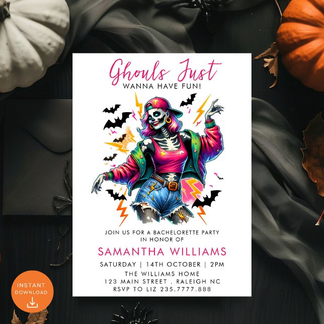 Pink Ghouls Halloween Bachelorette Party Invitation (Creator Uploaded)