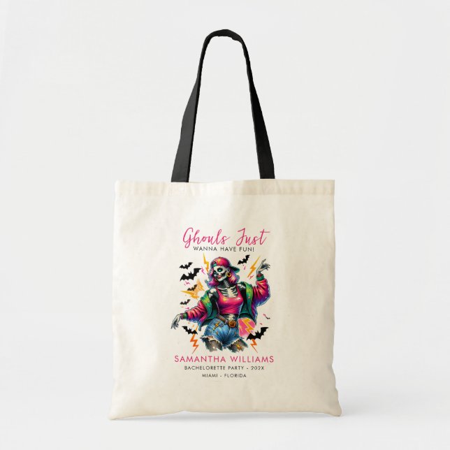 Pink Ghouls Hallowen Bachelorette Party Tote Bag (Front)