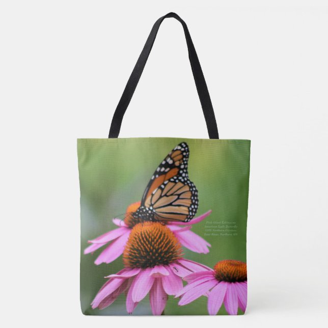 Pink Giant Echinacea American Lady Butterfly Tote Bag (Front)