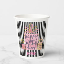 Pink Gift Birthday Black & White Stripes