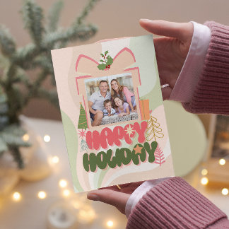 pink gift box Family or business Flat Holiday Card