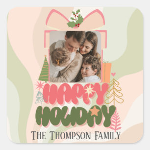 pink gift box Family or business Flat Holiday Card Square Sticker