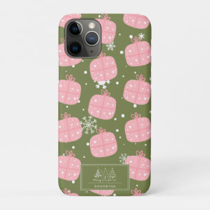 Pink Gift Box Olive Green Christmas Snowflake iPhone 11 Pro Case
