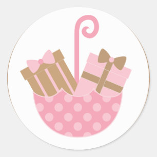 Pink Gifts in Umbrella Baby Shower Classic Round Sticker