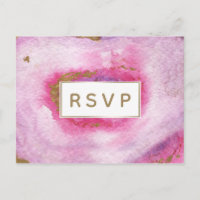 Pink Gilt Agate Wedding Invitations rsvp Postcard