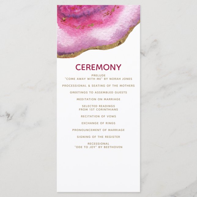 Pink Gilt Agate Wedding programs (Front)