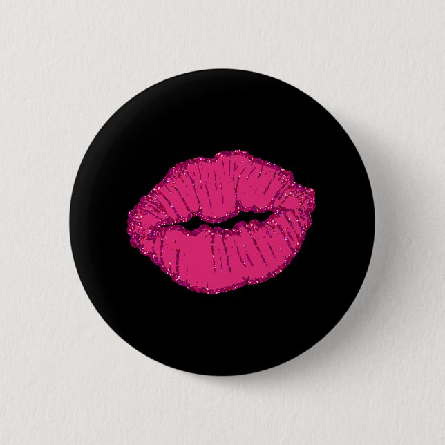 pink giltter lips 6 cm round badge (Front)