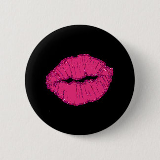 pink giltter lips 6 cm round badge
