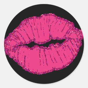 pink giltter lips classic round sticker