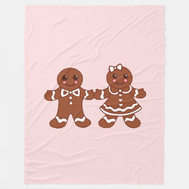 Pink Gingerbread Boy & Girl Blanket  (Front)