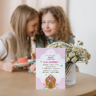 Pink Gingerbread Christmas Birthday Invitation