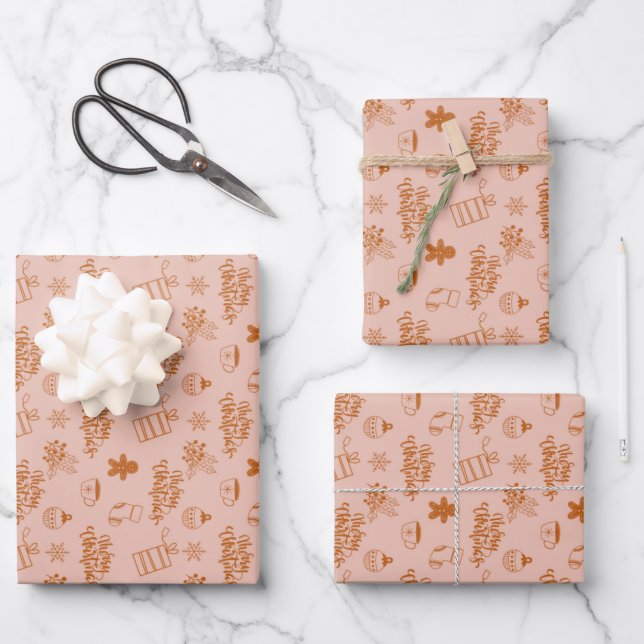 Pink Gingerbread Christmas  Wrapping Paper Sheet (Front)