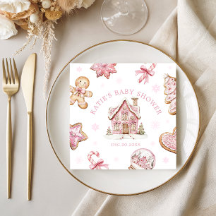 Pink Gingerbread Cookie Baby Shower Girl Napkin