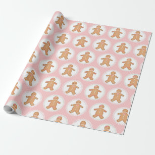 Pink Gingerbread Cookie Wrapping Paper