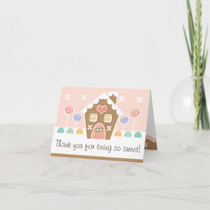 PINK GINGERBREAD HOUSE BABY SHOWER THANK YOU CARD