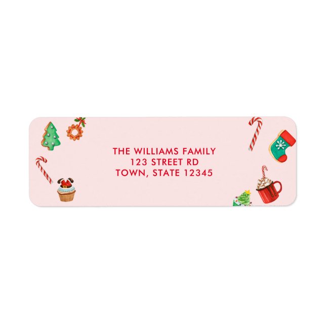 Pink Gingerbread House Christmas Return Address Label (Front)