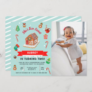 Pink Gingerbread House Christmas Second Birthday   Invitation