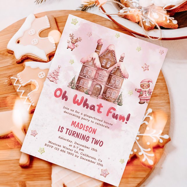 Pink Gingerbread House Christmas Second Birthday Invitation (Creator Uploaded)