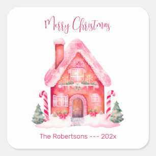 Pink Gingerbread House Christmas Sticker