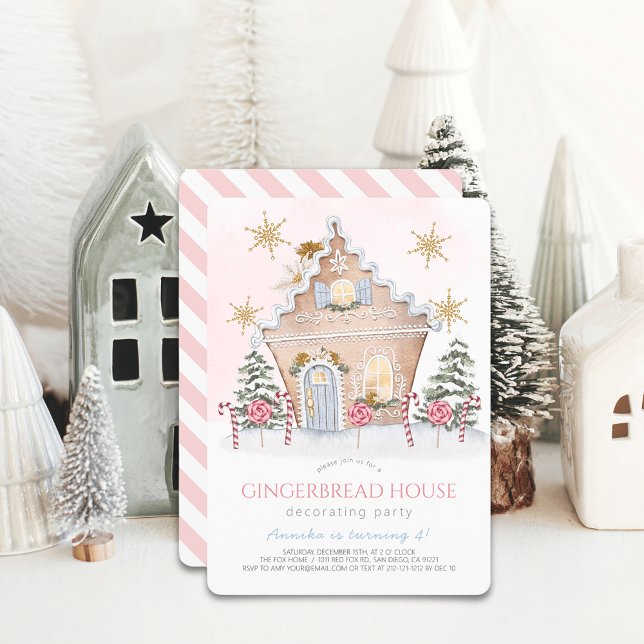 Pink Gingerbread House Decorating Birthday Invitation (Creator Uploaded)