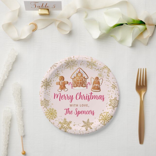 Pink Gingerbread House Decorating Christmas Party  Paper Plate (Wedding)