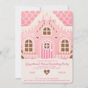 Pink Gingerbread House Decorating Party Invitation