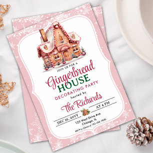 Pink Gingerbread House Decorating Party Invitation