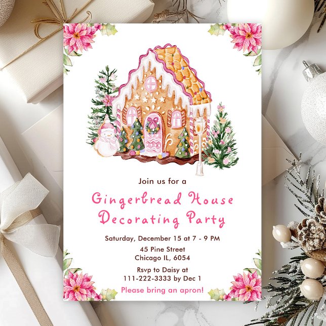 Pink Gingerbread House Decorating Party Invitation (Creator Uploaded)