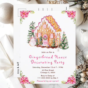 Pink Gingerbread House Decorating Party Postcard