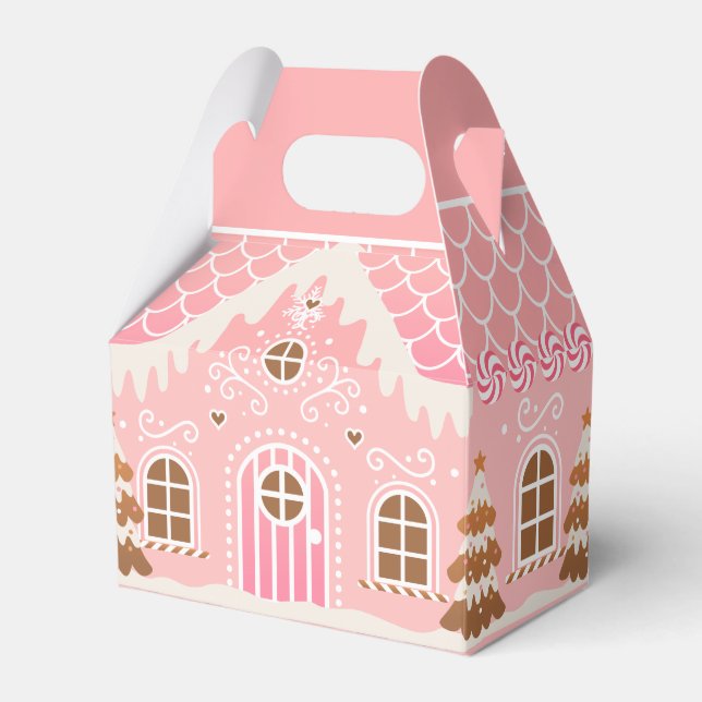 Pink Gingerbread House Favour Box (Front Side)