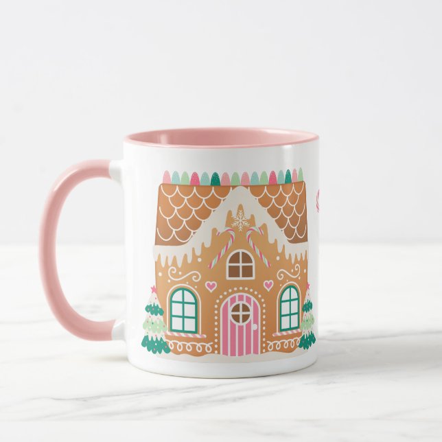Pink Gingerbread House  Mug (Left)