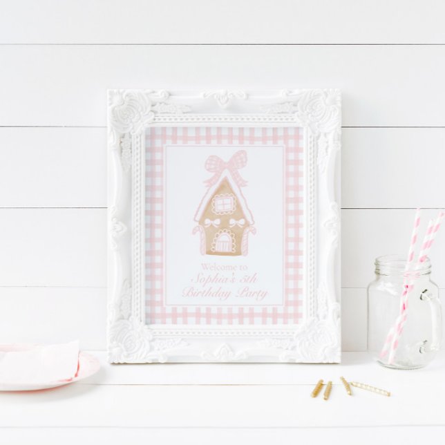 Pink Gingerbread House Party Poster Sign Customise (Creator Uploaded)