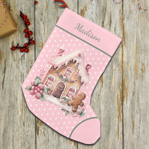 Pink Gingerbread House Polka Dot Custom Small Christmas Stocking