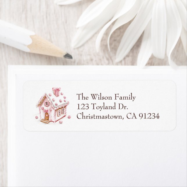 Pink Gingerbread House Return Address Labels (Insitu)