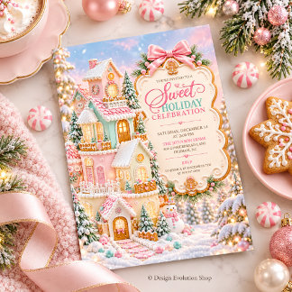 Pink Gingerbread House Sweet Holiday Celebration  Invitation