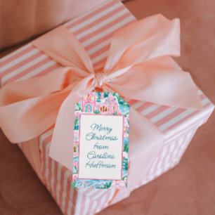 Pink Gingerbread Houses Personalized Christmas Gift Tags