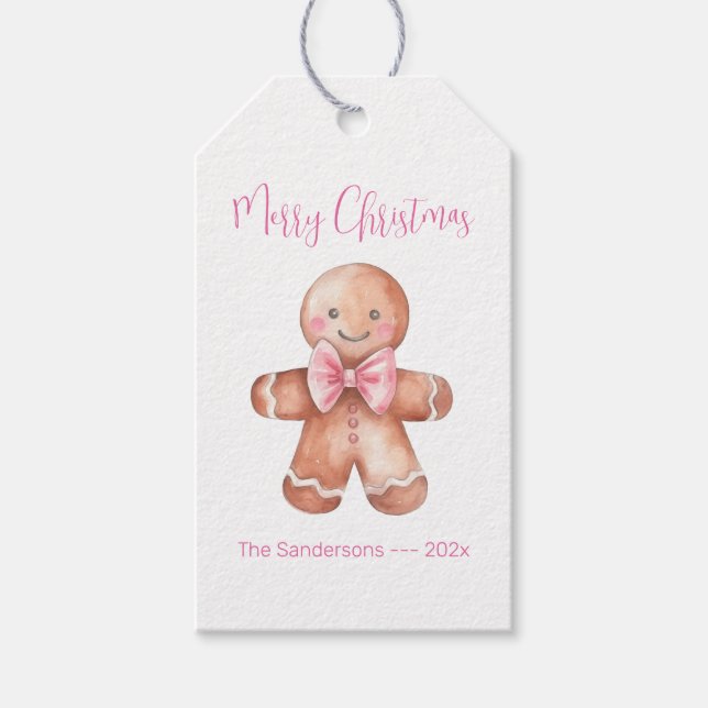 Pink Gingerbread Man Christmas Gift Tag (Front)