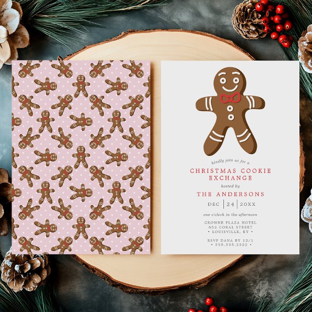 Pink Gingerbread Man Cookie Exchange Christmas Invitation (Creator Uploaded)