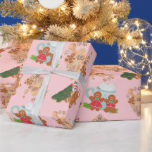 Pink Gingerbread+ Sugar Cookie Christmas Gift Wrap
